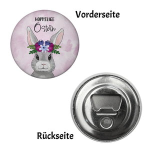 Hoppelige Ostern Magnet rund mit süßem Osterhasen