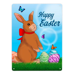 Happy Easter Metallschild mit Osterhase und Ostereiern