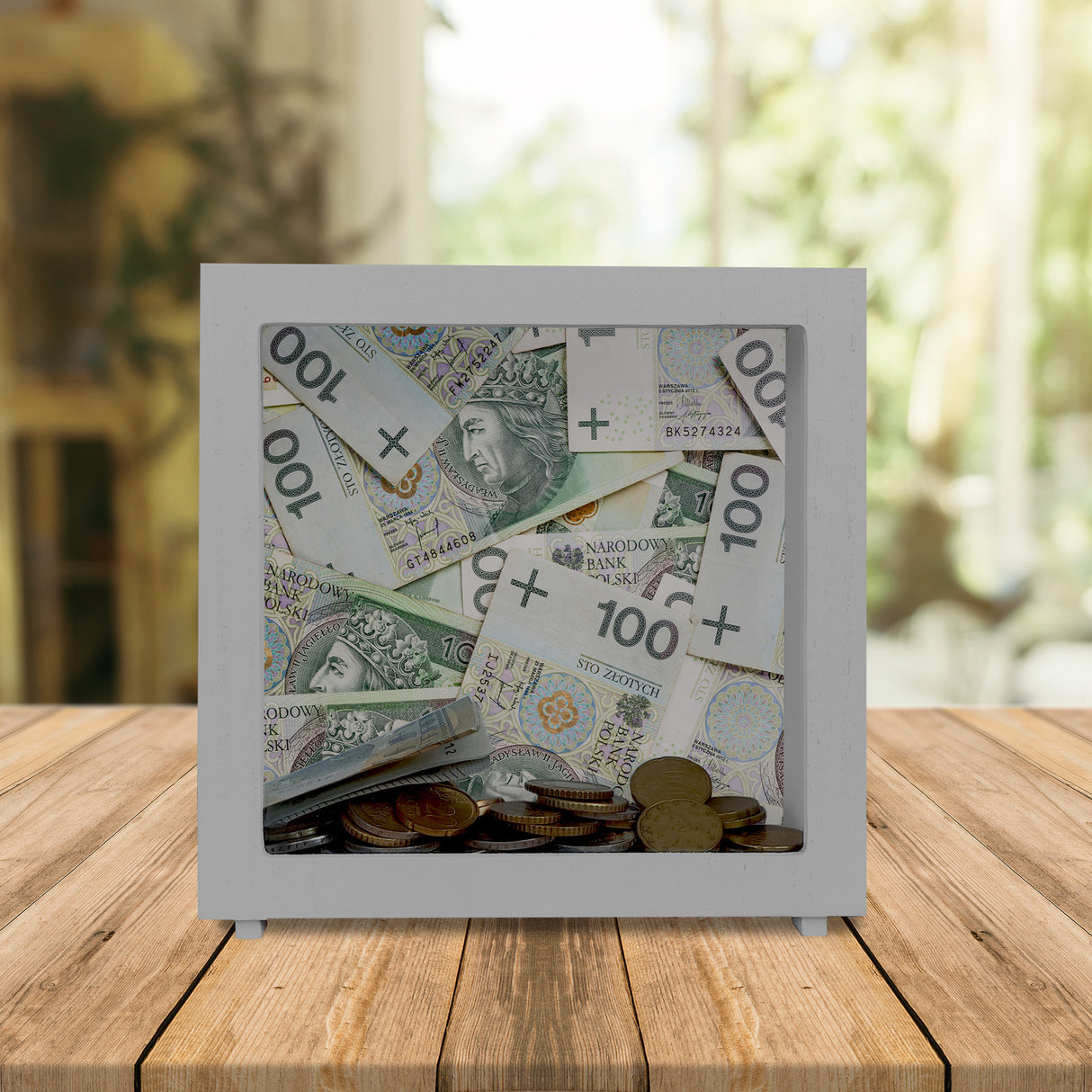 Zloty Spardose für Geldscheine und Münzen