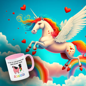 Einhorn Kaffeebecher mit Spruch Ach wie gut, dass niemand weiß