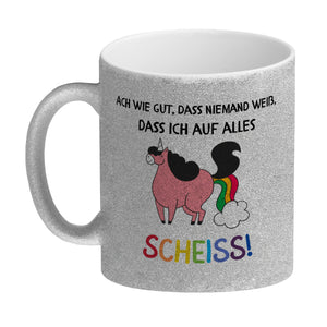 Einhorn Kaffeebecher mit Spruch Ach wie gut, dass niemand weiß