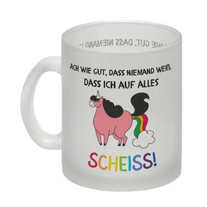 Einhorn Kaffeebecher mit Spruch Ach wie gut, dass niemand weiß