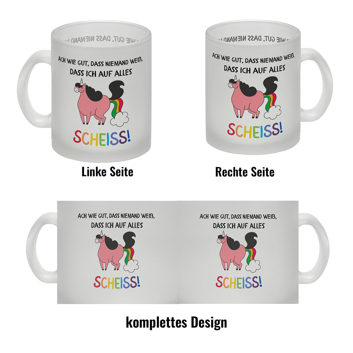 Einhorn Kaffeebecher mit Spruch Ach wie gut, dass niemand weiß
