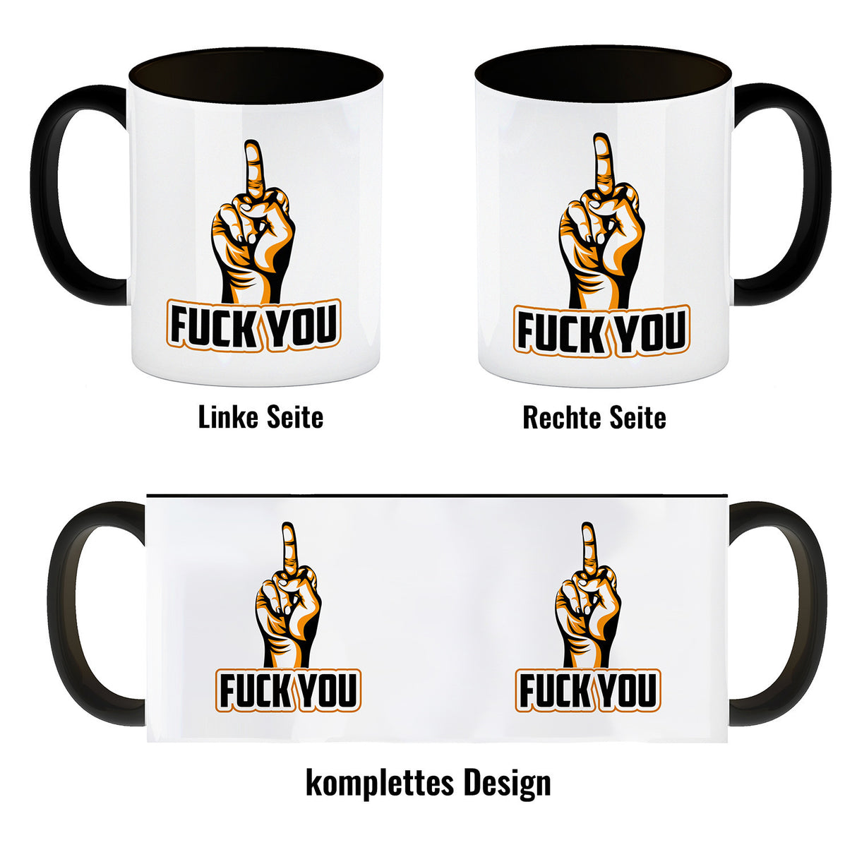Fuck You Kaffeebecher mit Mittelfinger Motiv
