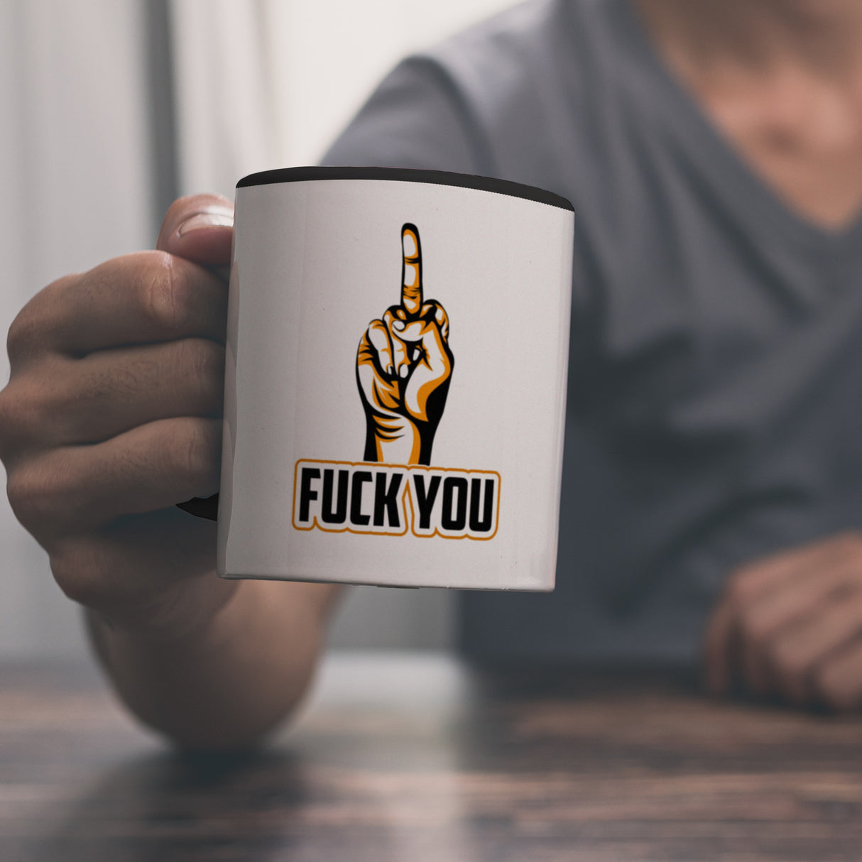 Fuck You Kaffeebecher mit Mittelfinger Motiv
