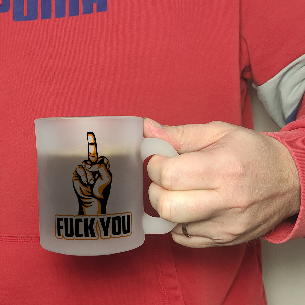 Fuck You Kaffeebecher mit Mittelfinger Motiv