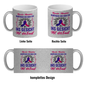 High Five Kaffeebecher mit Spruch: High Five ins Gesicht mit der Faust