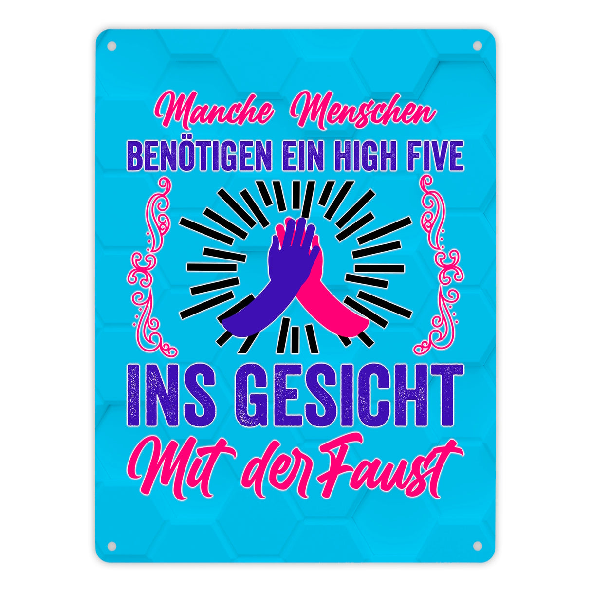 High Five Metallschild in 15x20 cm mit Spruch High Five ins Gesicht mit der Faust
