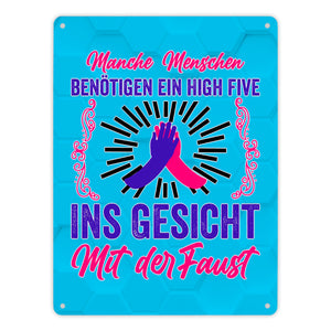 High Five Metallschild in 15x20 cm mit Spruch High Five ins Gesicht mit der Faust