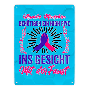 High Five Metallschild in 15x20 cm mit Spruch High Five ins Gesicht mit der Faust