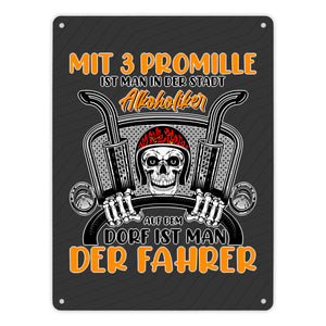 Dorf Metallschild in 15x20 cm mit Spruch Mit 3 Promille ist man der Fahrer