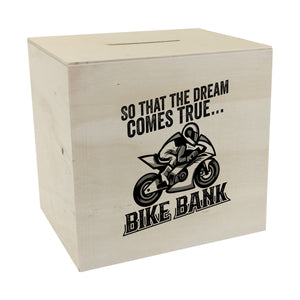 Bike Bank Spardose mit Spruch und Motorrad