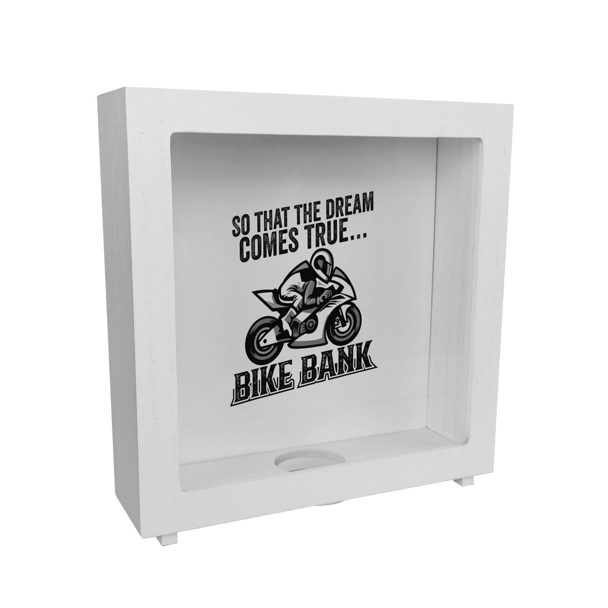 Bike Bank Spardose mit Spruch und Motorrad