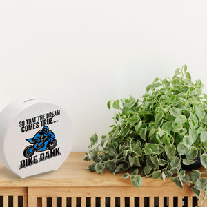 Bike Bank Spardose mit Spruch und Motorrad