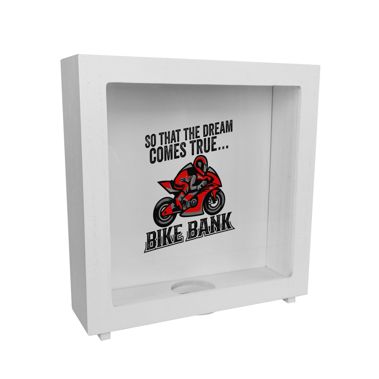 Bike Bank Spardose mit Spruch und Motorrad