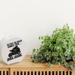 Bike Bank Spardose mit Spruch und Motorrad