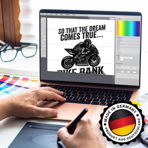 Bike Bank Spardose mit Spruch und Motorrad