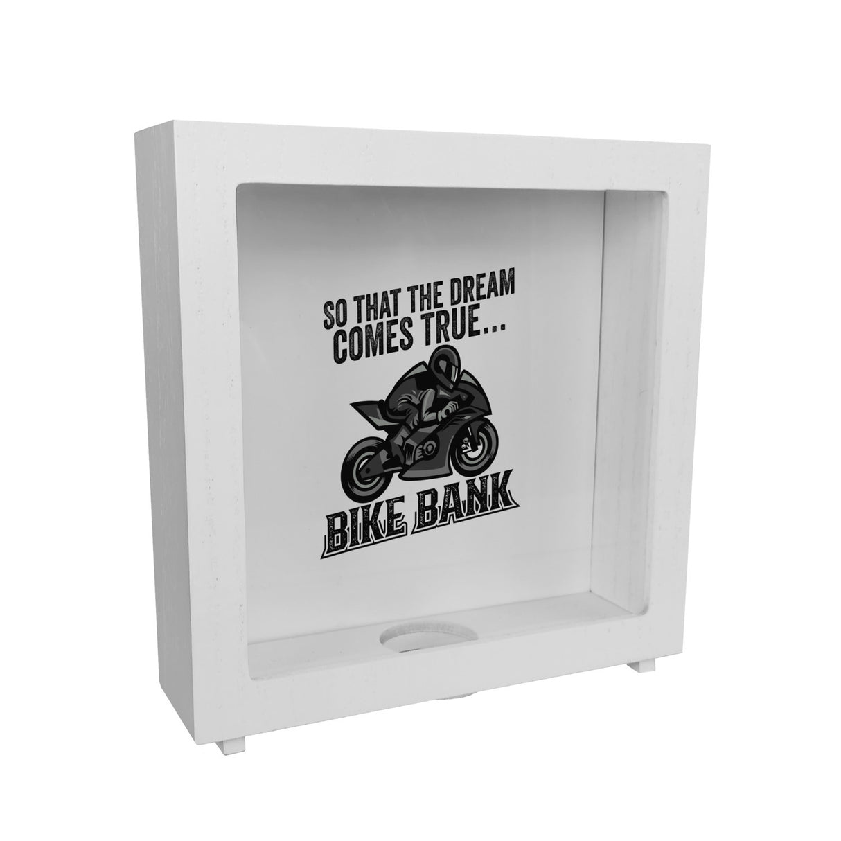 Bike Bank Spardose mit Spruch und Motorrad