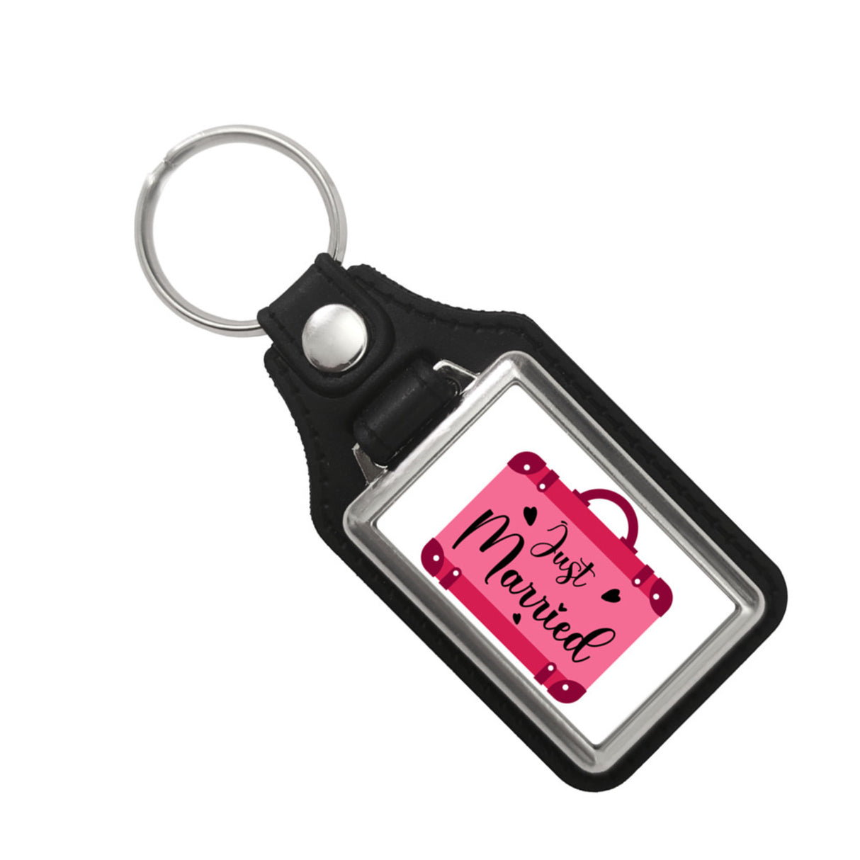 Just married Hochzeit Schlüsselanhänger mit pinken Koffer