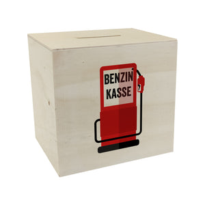 Benzinkasse Zapfsäule Spardose mit grauem Hintergrund