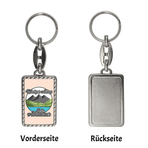 Berge und See Schlüsselanhänger mit Spruch Weniger Alltag mehr Abenteuer