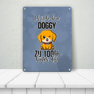 Doggy Style Metallschild in 15x20 cm in Pink Ich stehe beim Doggy zu 100 % hinter dir