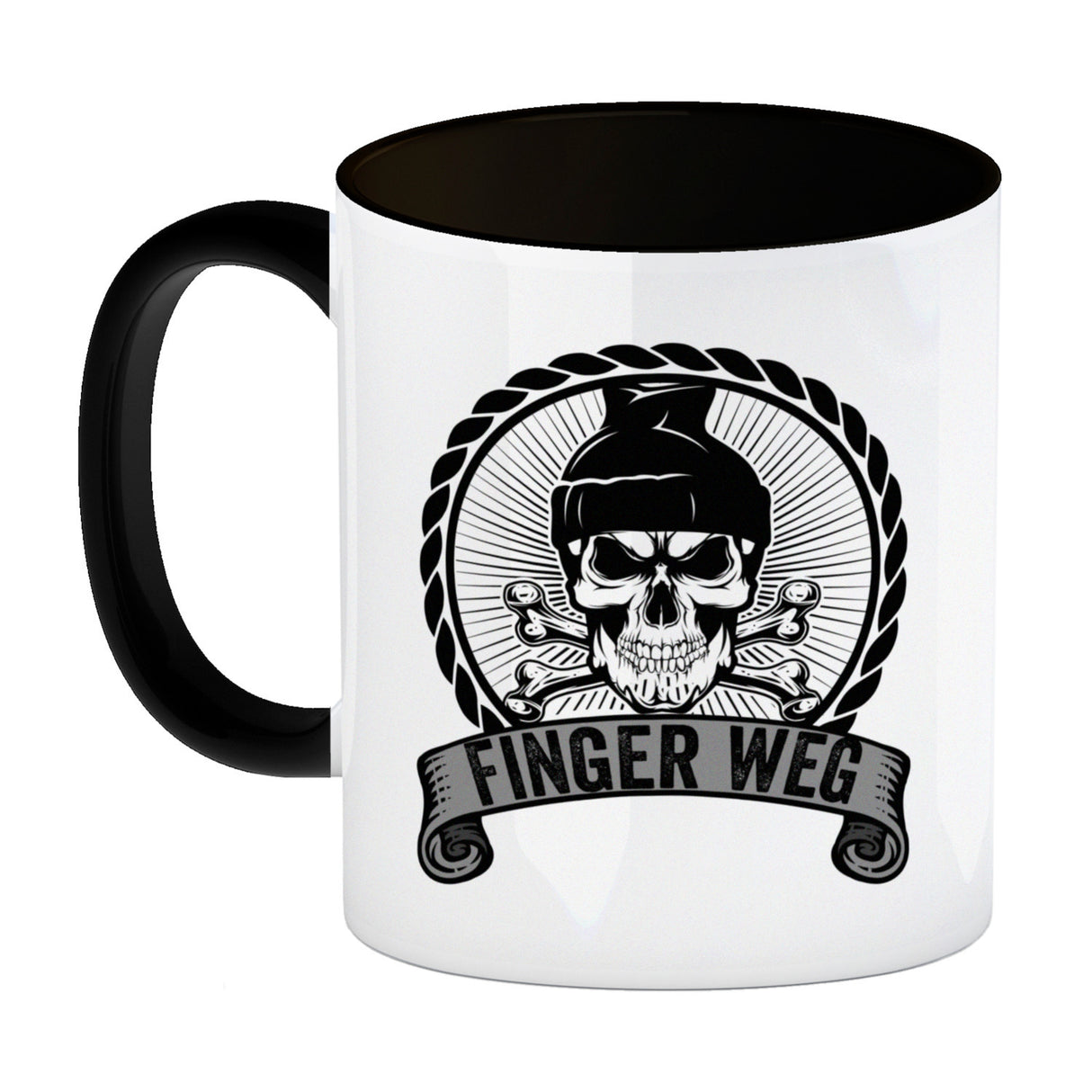 Totenkopf Finger Weg Kaffeebecher mit Banderole