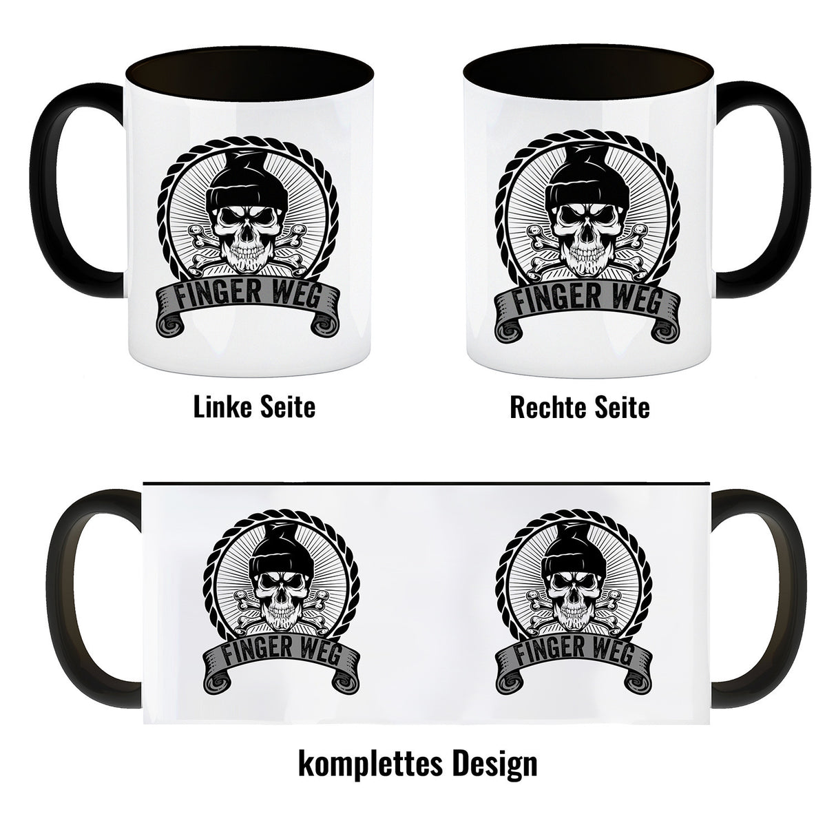Totenkopf Finger Weg Kaffeebecher mit Banderole
