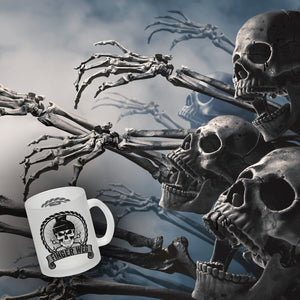 Totenkopf Finger Weg Kaffeebecher mit Banderole