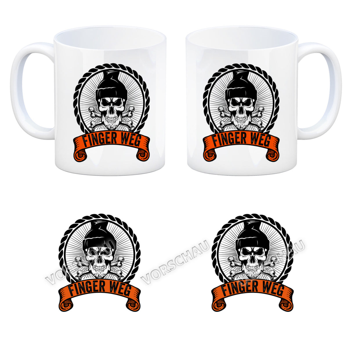 Totenkopf Finger Weg Kaffeebecher mit Banderole