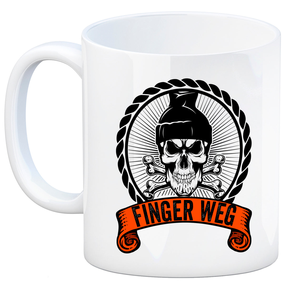 Totenkopf Finger Weg Kaffeebecher mit Banderole