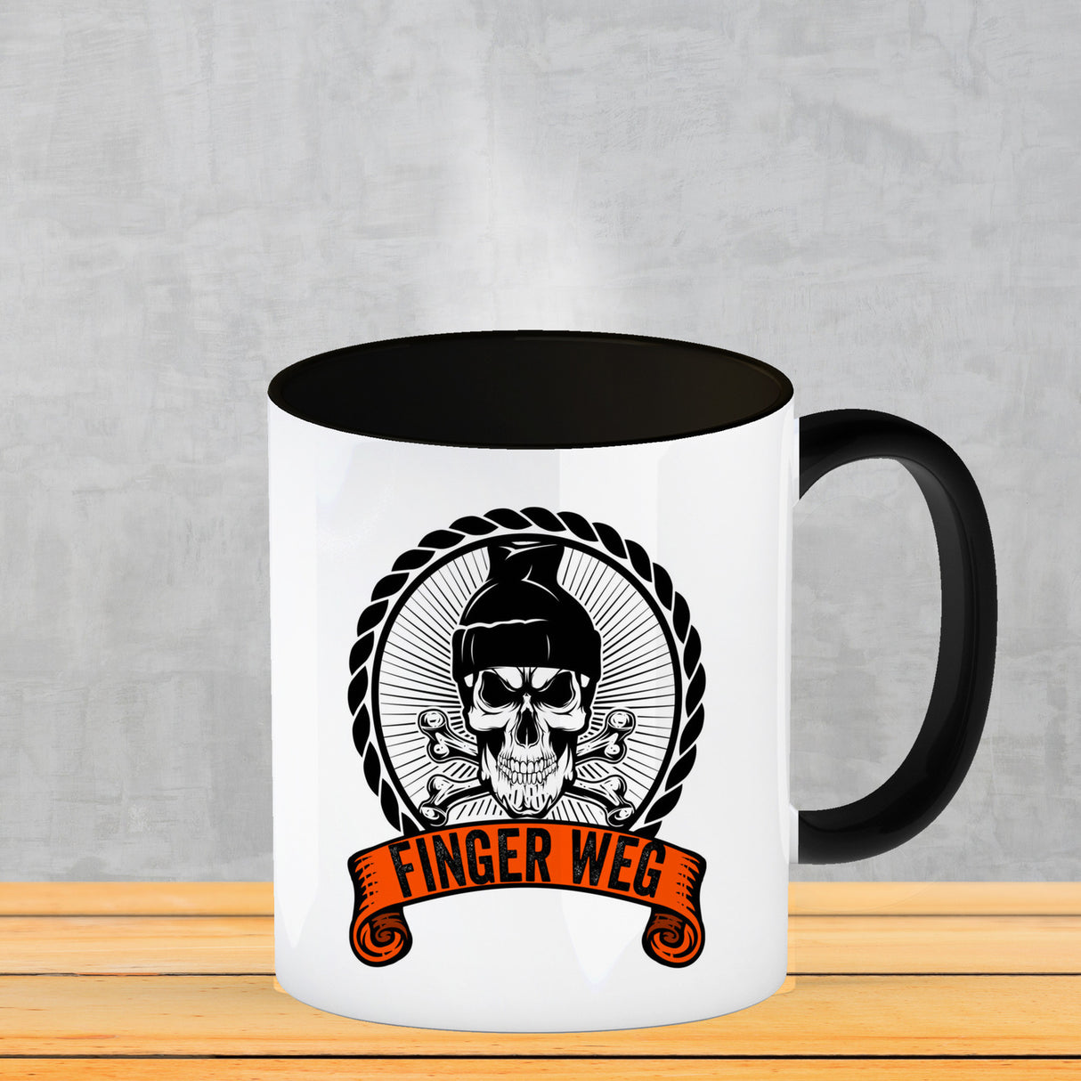 Totenkopf Finger Weg Kaffeebecher mit Banderole
