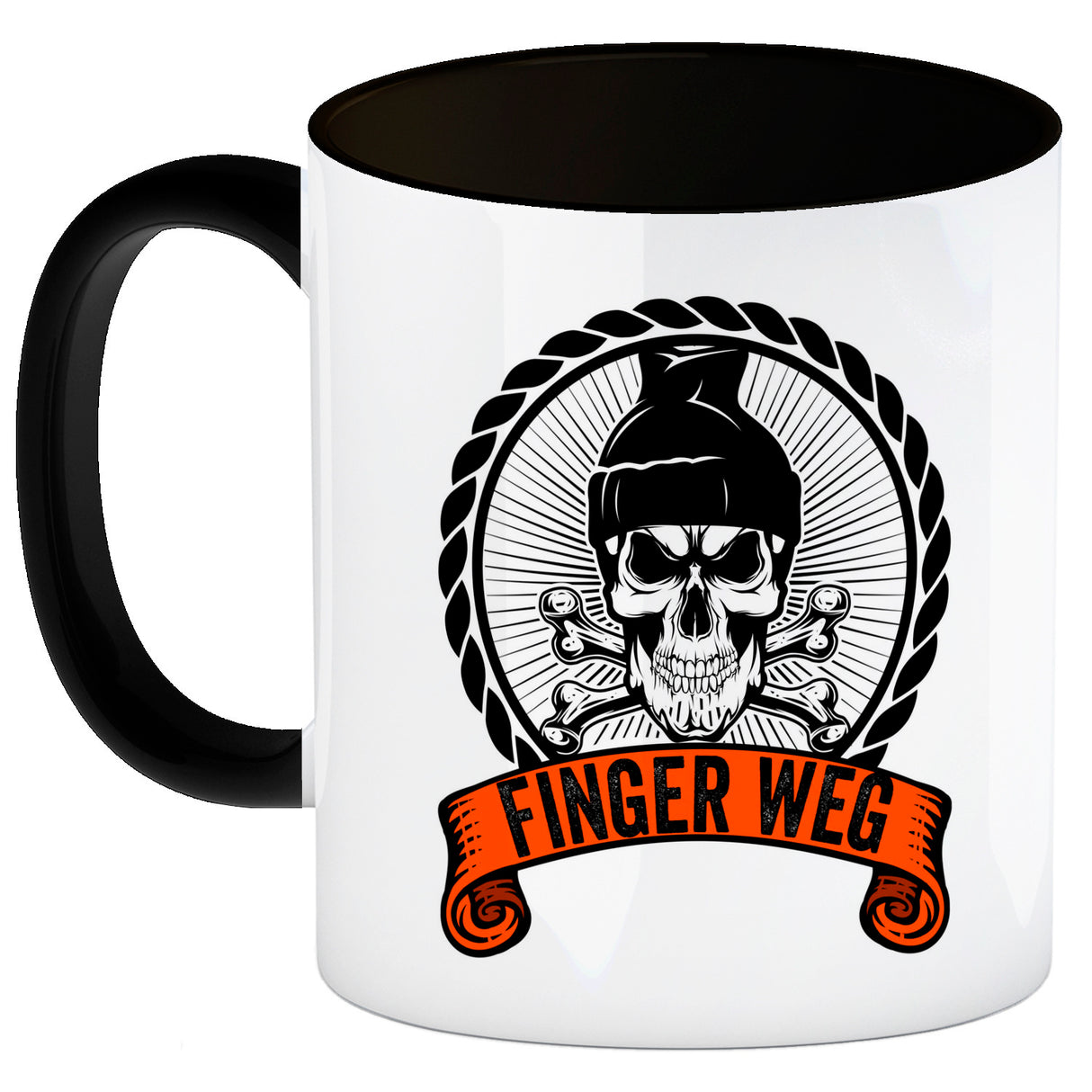 Totenkopf Finger Weg Kaffeebecher mit Banderole