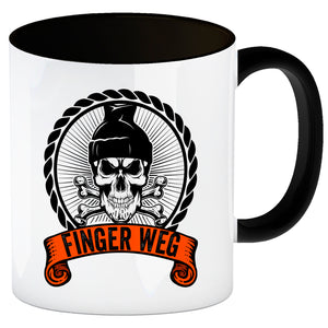 Totenkopf Finger Weg Kaffeebecher mit Banderole