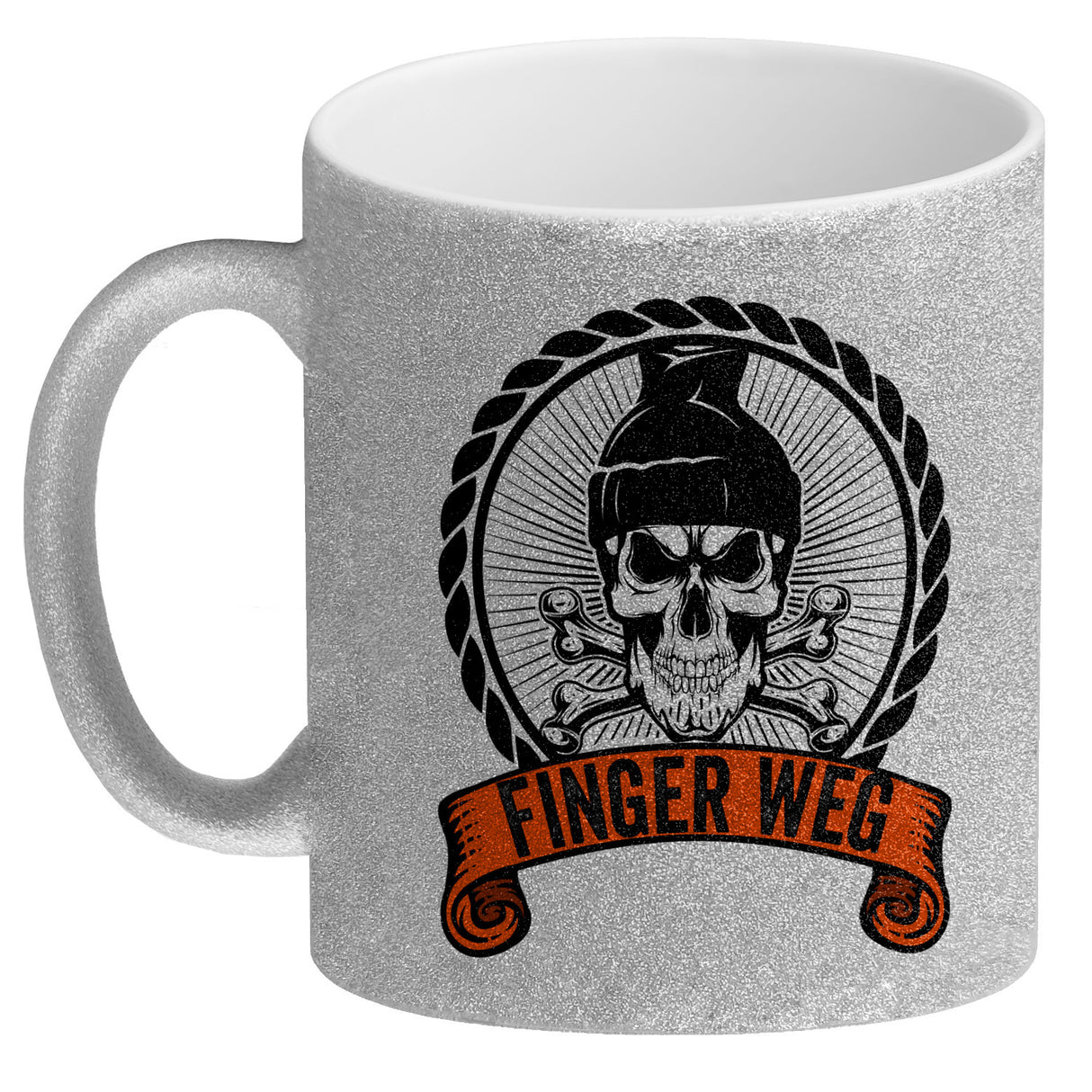 Totenkopf Finger Weg Kaffeebecher mit Banderole