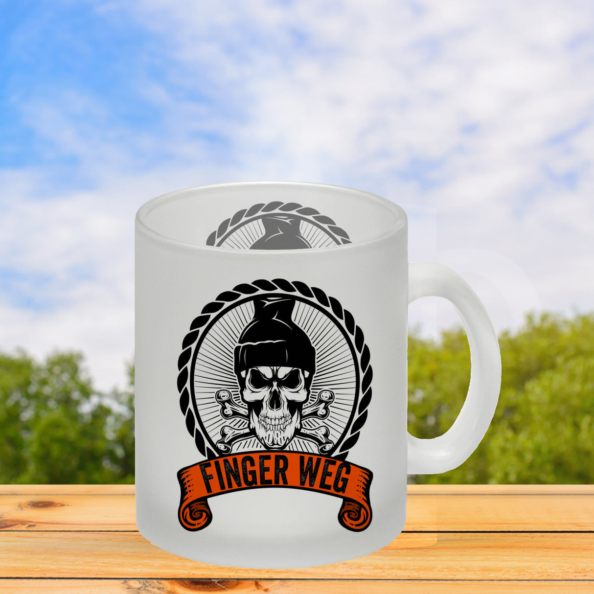 Totenkopf Finger Weg Kaffeebecher mit Banderole