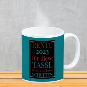 Rente 2023 Kaffeebecher eine bunte Tasse für Rentner