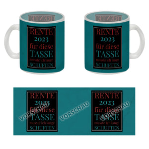 Rente 2023 Kaffeebecher eine bunte Tasse für Rentner