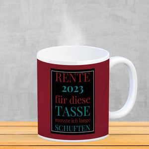 Rente 2023 Kaffeebecher eine bunte Tasse für Rentner