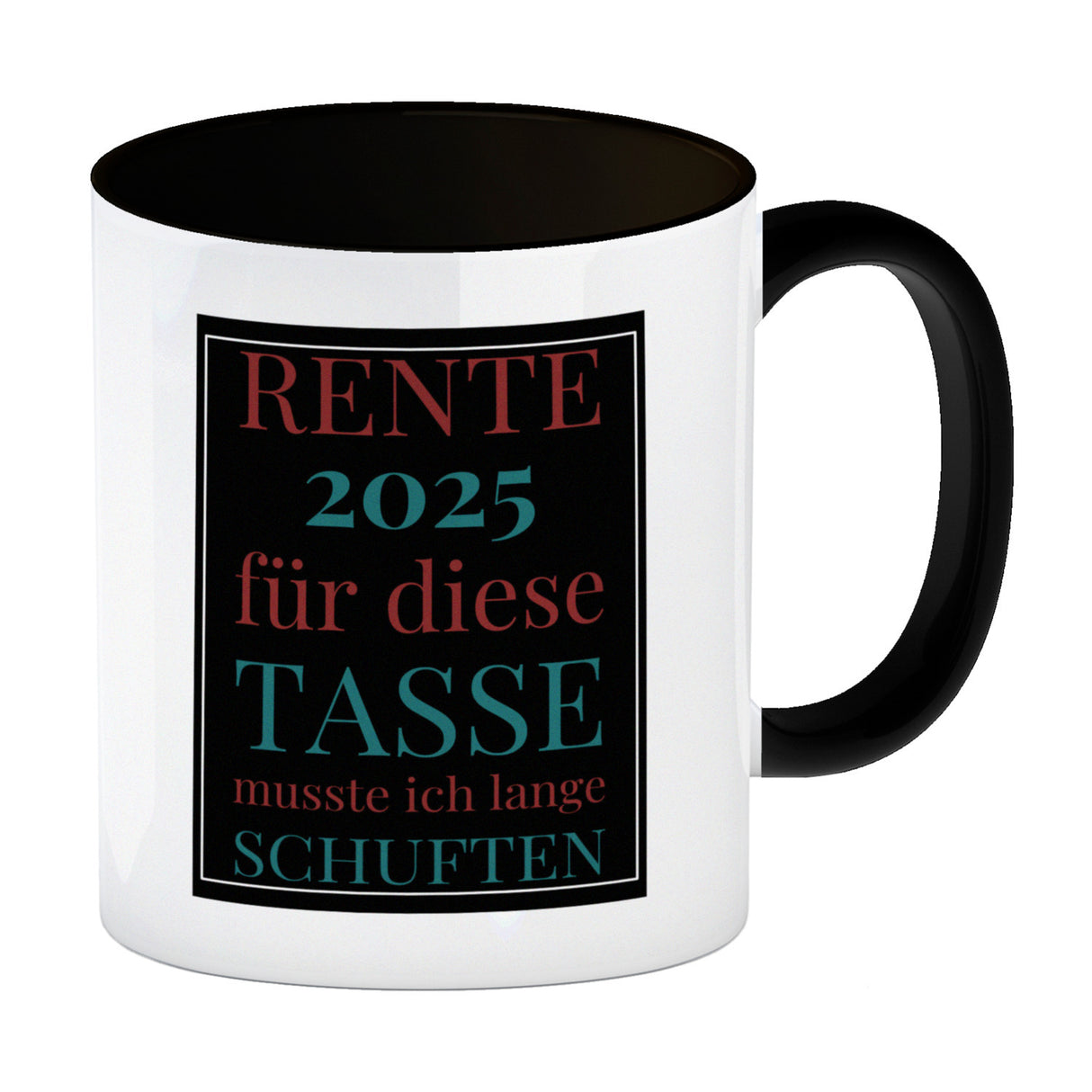 Rente 2025 Kaffeebecher eine bunte Tasse für Rentner