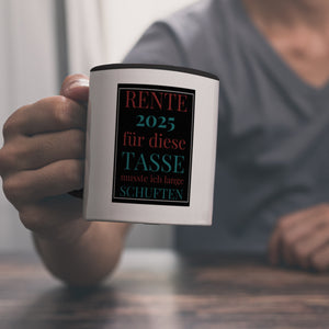 Rente 2025 Kaffeebecher eine bunte Tasse für Rentner