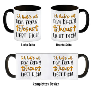 Jesus liebt dich Kaffeebecher mit Spruch Ich habs mit dem Kreuz