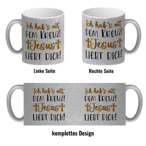Jesus liebt dich Kaffeebecher mit Spruch Ich habs mit dem Kreuz
