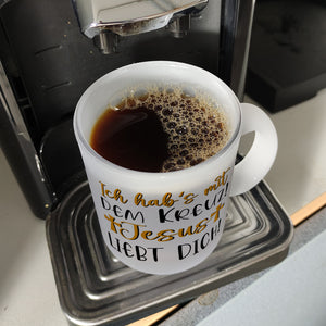 Jesus liebt dich Kaffeebecher mit Spruch Ich habs mit dem Kreuz