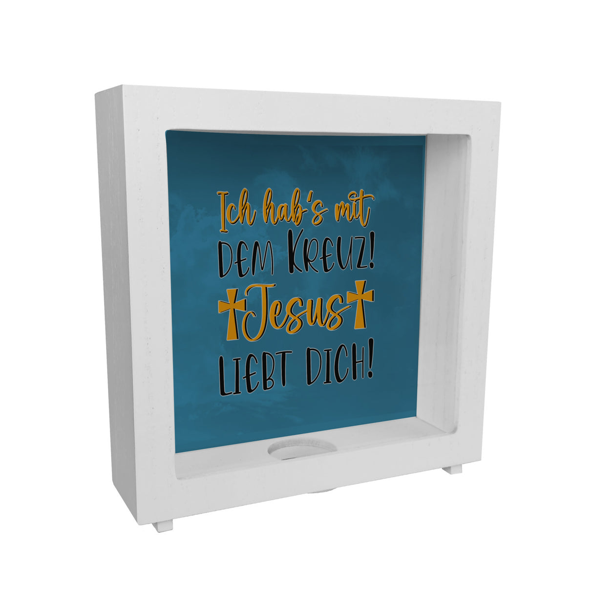 Jesus liebt dich Spardose mit Spruch Ich habs mit dem Kreuz
