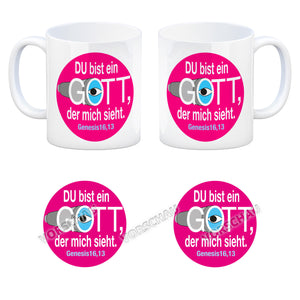 Du bist ein Gott, der mich sieht. Kaffeebecher mit Bibel Zitat