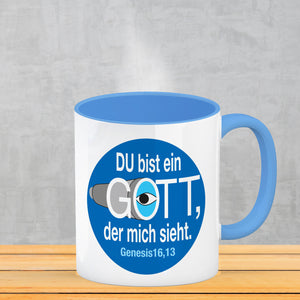 Du bist ein Gott, der mich sieht. Kaffeebecher mit Bibel Zitat