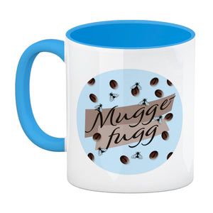 Muggefugg Malzkaffee Kaffeebecher mit Kaffeebohnen und Fliegen blau