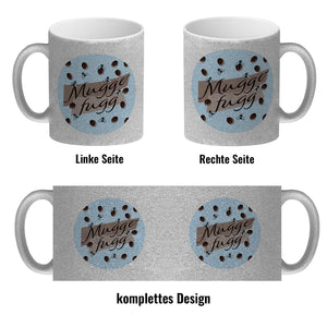 Muggefugg Malzkaffee Kaffeebecher mit Kaffeebohnen und Fliegen blau