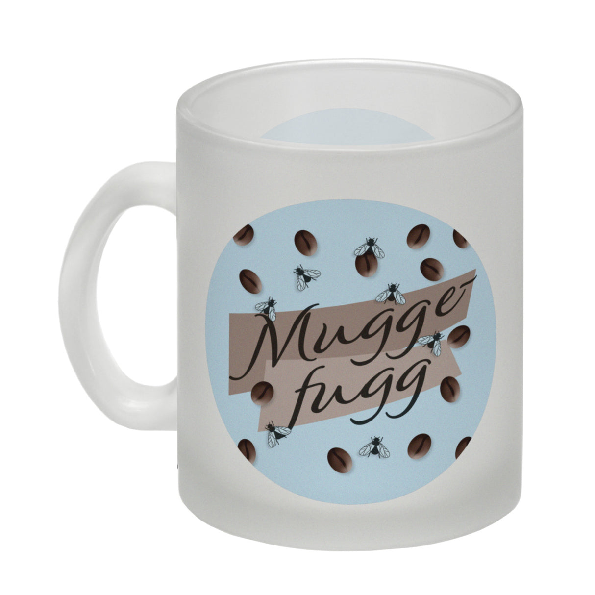 Muggefugg Malzkaffee Kaffeebecher mit Kaffeebohnen und Fliegen blau